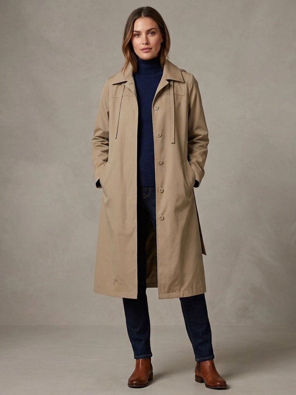 VTG LONDON FOG Faux Fur Lined Belted Hooded Khaki Trench Coat SZ 10P
